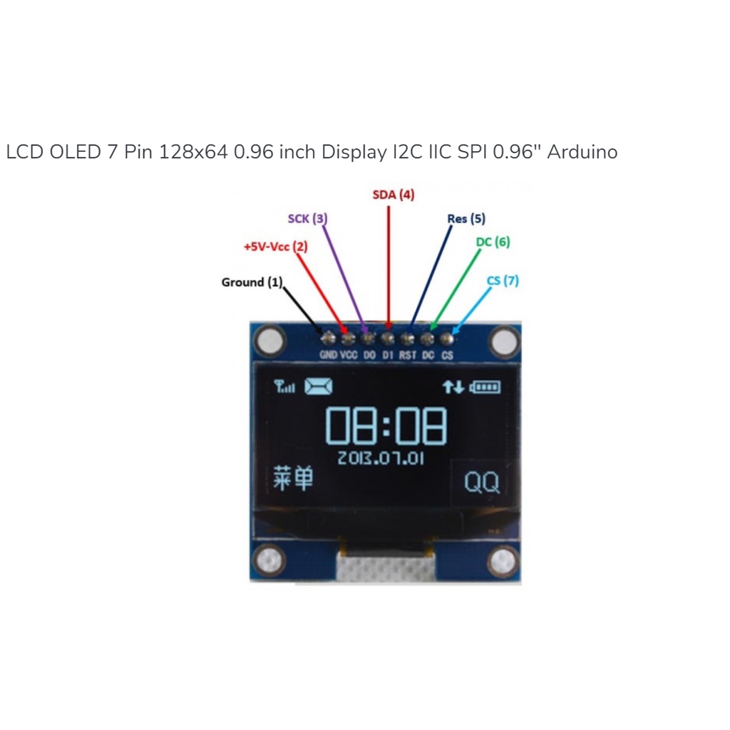 LCD OLED 7 Pin 128x64 0.96 นิ้วจอแสดงผล I2C IIC SPI 0.96" Arduino