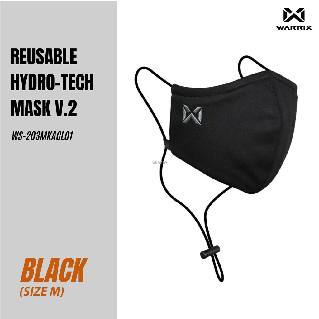 พร้อมส่งWarrix Reusable Hydro-Tech Mask (size M) แมส หน้ากาผ้า สีดำ หน้ากาก ผ้า อนามัย ปิด ปาก จมูก รุ่นใหม่ ปรับสายได้