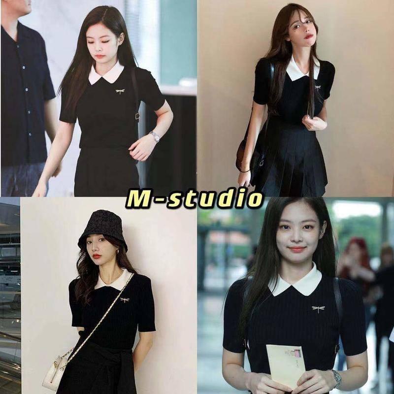 Maze*พร้อมส่ง*เสื้อรุ่น jennie ปักลายแมลงปอเก๋ๆ มีคอปก ใส่ออกงานได้ เรียบแต่หรู(12313)