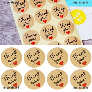 (mrgreat) สติกเกอร์กระดาษคราฟท์ ลายหัวใจ thank you สําหรับตกแต่งเบเกอรี่ ขนมหวาน 60 ชิ้น