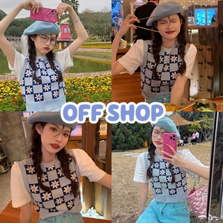 OFF SHOP พร้อมส่ง (OFF-49102) เสื้อไหมพรมแขนกุด ดีเทลลายดอกไม้น่ารัก คิ้วเกาหลีสุด