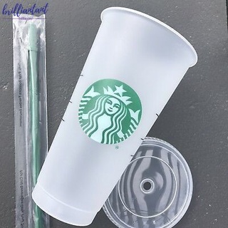 Starbucks reusable Starbucks เปลี่ยนสีถ้วยเย็นแก้วน้ำพลาสติกพร้อมฝาปิดถ้วยพลาสติกนำกลับมาใช้ใหม่ได้24 oz Water bottle1