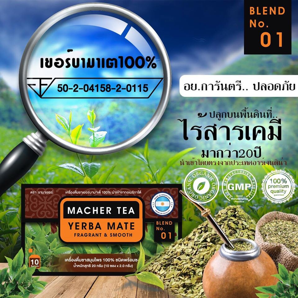 (2กล่อง) MACHER TEA YERBA MATE ชามาเต ลดความอยากอาหารและเพิ่มการเผาผลาญตลอดวัน บรรจุ 10 ซอง
