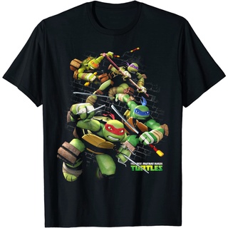 ผ้าฝ้าย 100%100%cotton เสื้อยืดคอวีผู้ชาย Teenage Mutant Ninja Turtles Action Through Bricks T-Shirt men เสื้อ ยืด ผู้ชา