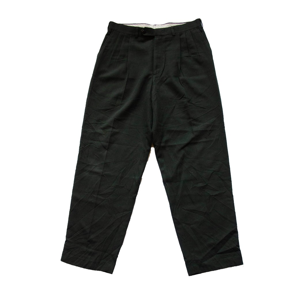 กางเกง vintage slack สแล็ควินเทจ แบรนด์ John Henry สีเขียวเข้ม เอว 35"