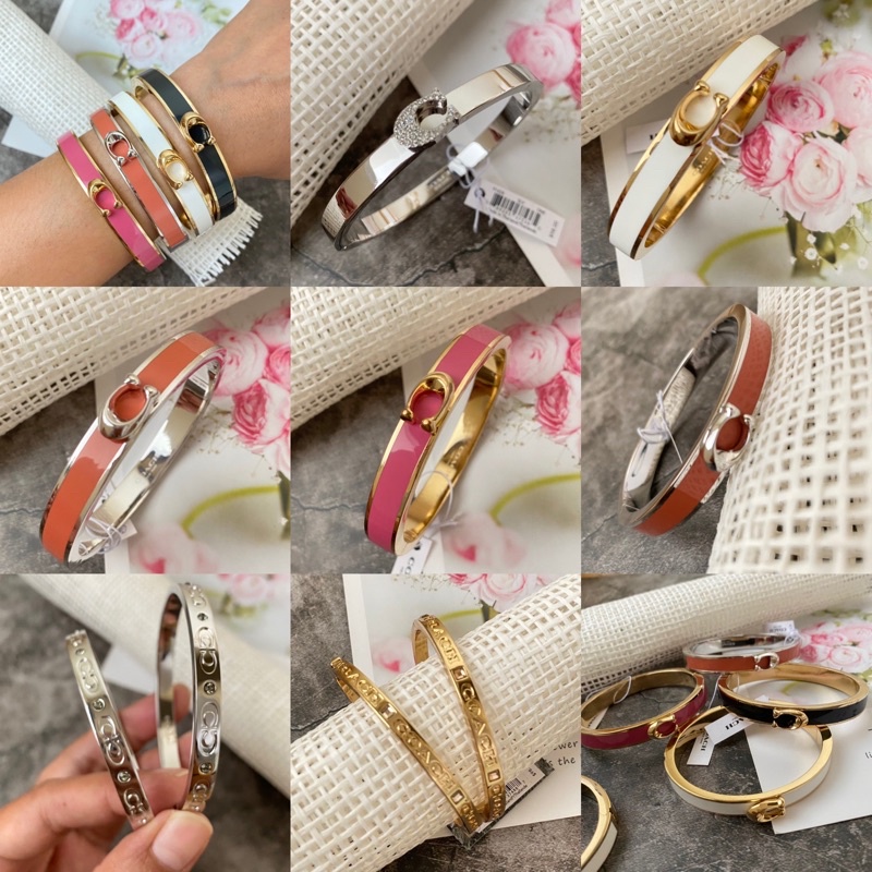 พร้อมส่งที่ไทย🎊Coach f67480 SIGNATURE PUSH HINGED BANGLE กำไลสวยๆ สาวๆต้องมี