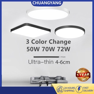 【สต๊อกพร้อม/COD】โคมไฟเพดาน led ไฟติดเพดาน กลม/เหลี่ยม 50W 70W 72W เปลี่ยน สี ได้ ไฟเพดานLED โคมไฟ แบบบางเฉียบ โคมไฟ Led แขวนเพดาน โคมไฟติดเพดานทรงกลม LED Day Light ติดตั้งง่าย สไตล์โมเดิร์นสําหรับห้องครัวห้องนอนห้องนั่งเล่น