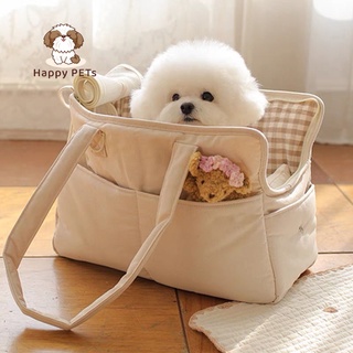 Happy PETs ✨ พร้อมส่ง ✨ กระเป๋าใส่สัตว์เลี้ยง สีครีม มินิมอล สไตล์เกาหลี ใส่น้องหมา น้องแมว