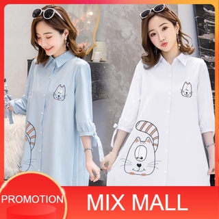 พร้อมส่ง MixMall ชุดคลุมท้อง ชุดคุณแม่ตั้งครรภ์ ชุดเดรสสั้น เดรสคอปก Maternity Dress （ MMM0-04）