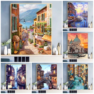 ชุดงานจิตรกรรมเม็ดบีดทรงเพชร 30x40 ซม. รูปการ์ตูน Venice Canal Scene