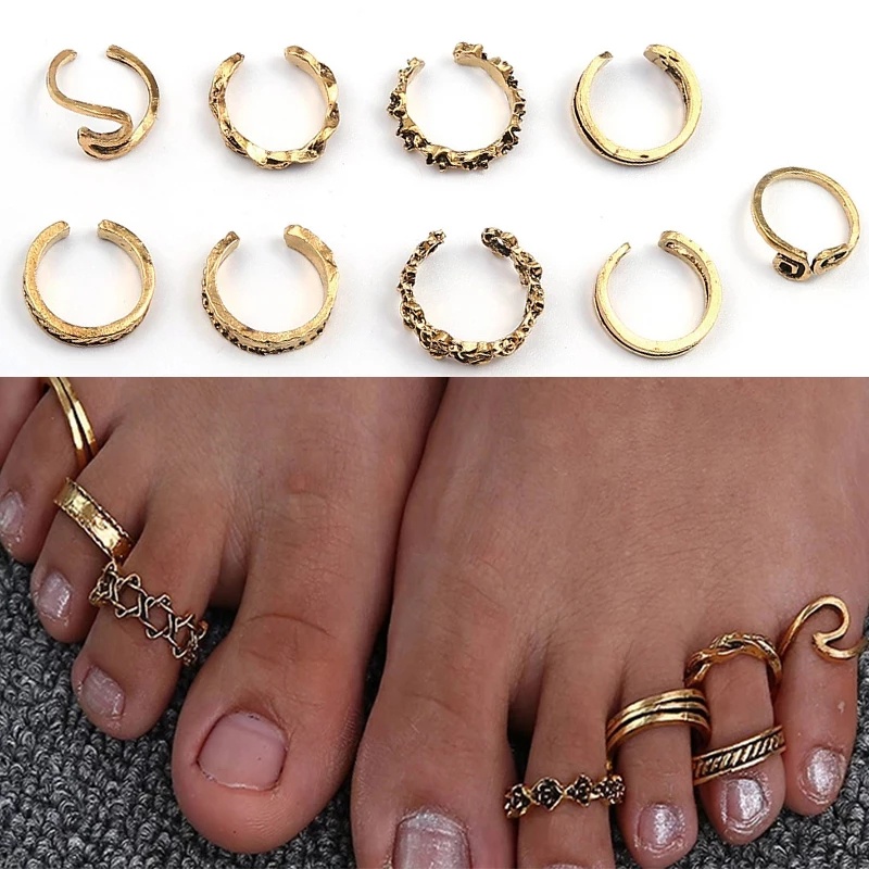 9 ชิ้น / เซต แหวนเท้าชายหาด เปิดนิ้วเท้า ปรับได้ แหวนลายคลื่น โลหะผสม สําหรับผู้หญิง เด็กผู้หญิง หรูหรา เครื่องประดับ ของขวัญ ปาร์ตี้