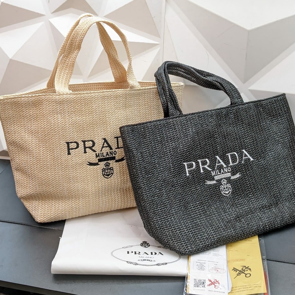 กระเป๋า 123PRADA* RAFFIA/STRAW BEACH TOTE BAG PREMIUM++ พร้อม DUSTBAG