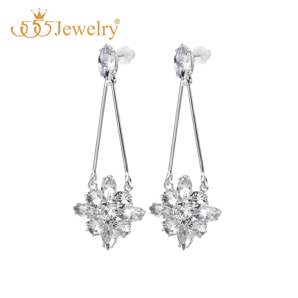 555jewelry ต่างหูแฟชั่น แบบห้อย ดีไซน์สวยหรูหรา แฟชั่นจิวเวลรี่ ประดับเพชร CZ รุ่น MNC-BER156  [BER5
