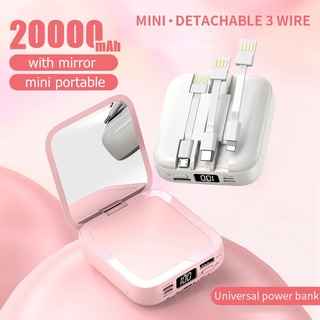 Original100% Powerbank 20000mAh พาวเวอร์แบงค์ พร้อมกระจกพับสายชาร์จในตัว ชาร์จเร็ว แบตสำรอง