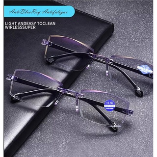 แว่นกรองแสงสีฟ้า Rimless แนวตัดเพชร สำหรับสายตายาว