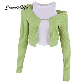 SweeticMe Womens  New Two-piece Contrast Cardigan Long Sleeve T-Shirt