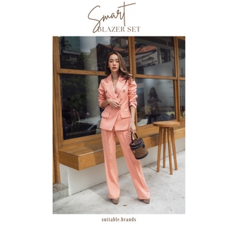 Smart Blazer Set - เซตสูท 2 ชิ้น เสื้อสูท+กางเกงขายาวจับจีบ (พีช)