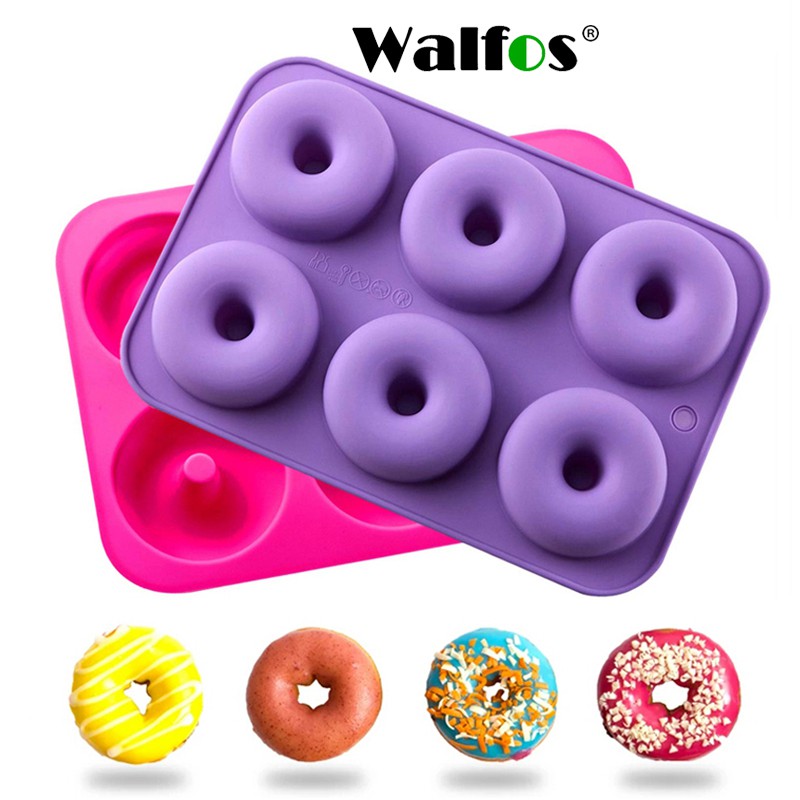 WALFOS 6 หลุมโดนัทแม่พิมพ์ซิลิโคนรอบโดนัทแม่พิมพ์เบเกอรี่เยลลี่ฟัดจ์แม่พิมพ์