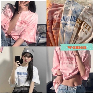 women🌈พร้อมส่ง🌈เสื้อยืดมัดย้อมลายหินอ่อนพิมอักษรภาษาอังกฤษ(GX 144)