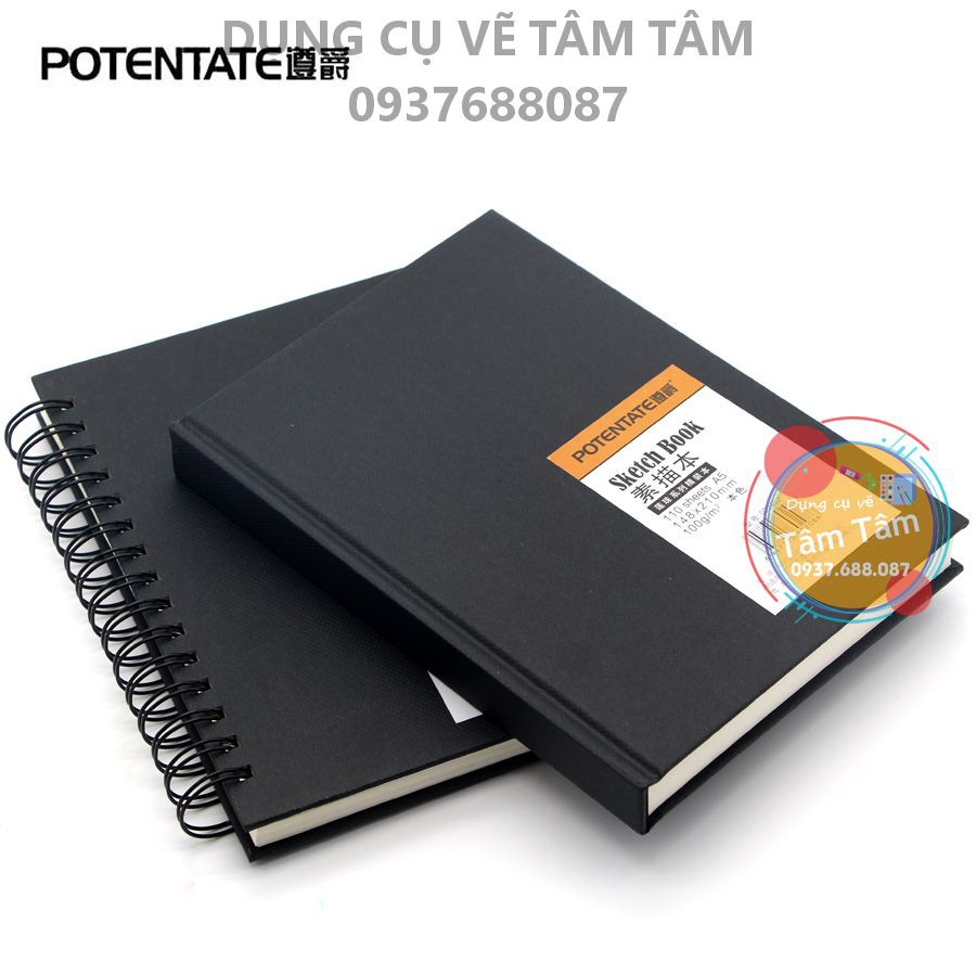 Xo [ TAM TAM ]-สมุดวาดภาพดินสอ Potentate, สมุดสเก็ตช์ปกแข็งแบบเกลียว, ปกสีดําผูกสปริง-