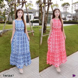 MaxiDress D&amp;G แขนกุดชายระบาย ป้ายBorichTa (5847) (HU)