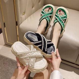 รองเท้าแตะแบบหนิ่บ รองเท้าแตะส้นสูง รองเท้าแฟชั่น✨ สูง3.5cm size35-40💕 Nacre Sandals รองเท้าแตะแฟชั่น