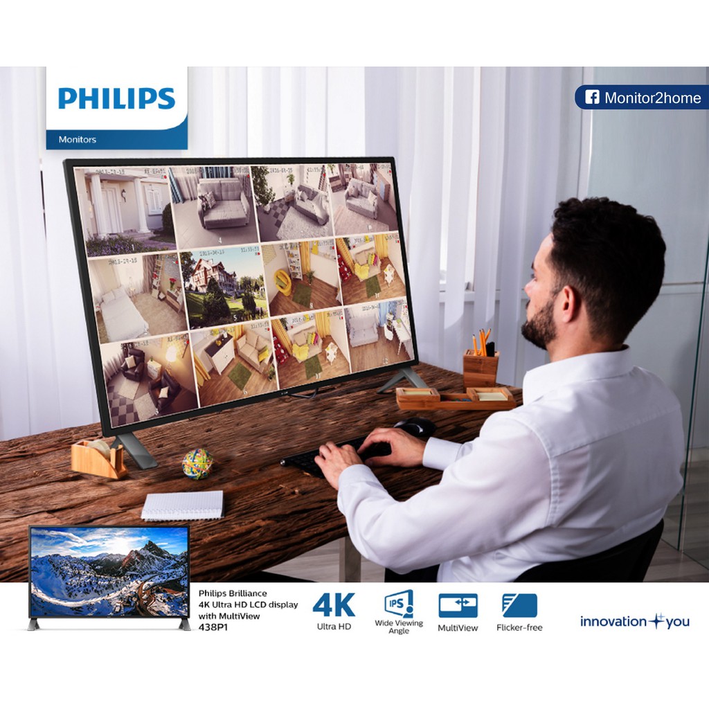 Philips 438P1/67 43" 4K Ultra HD IPS MultiView Monitor/ 3 Yrs Warranty