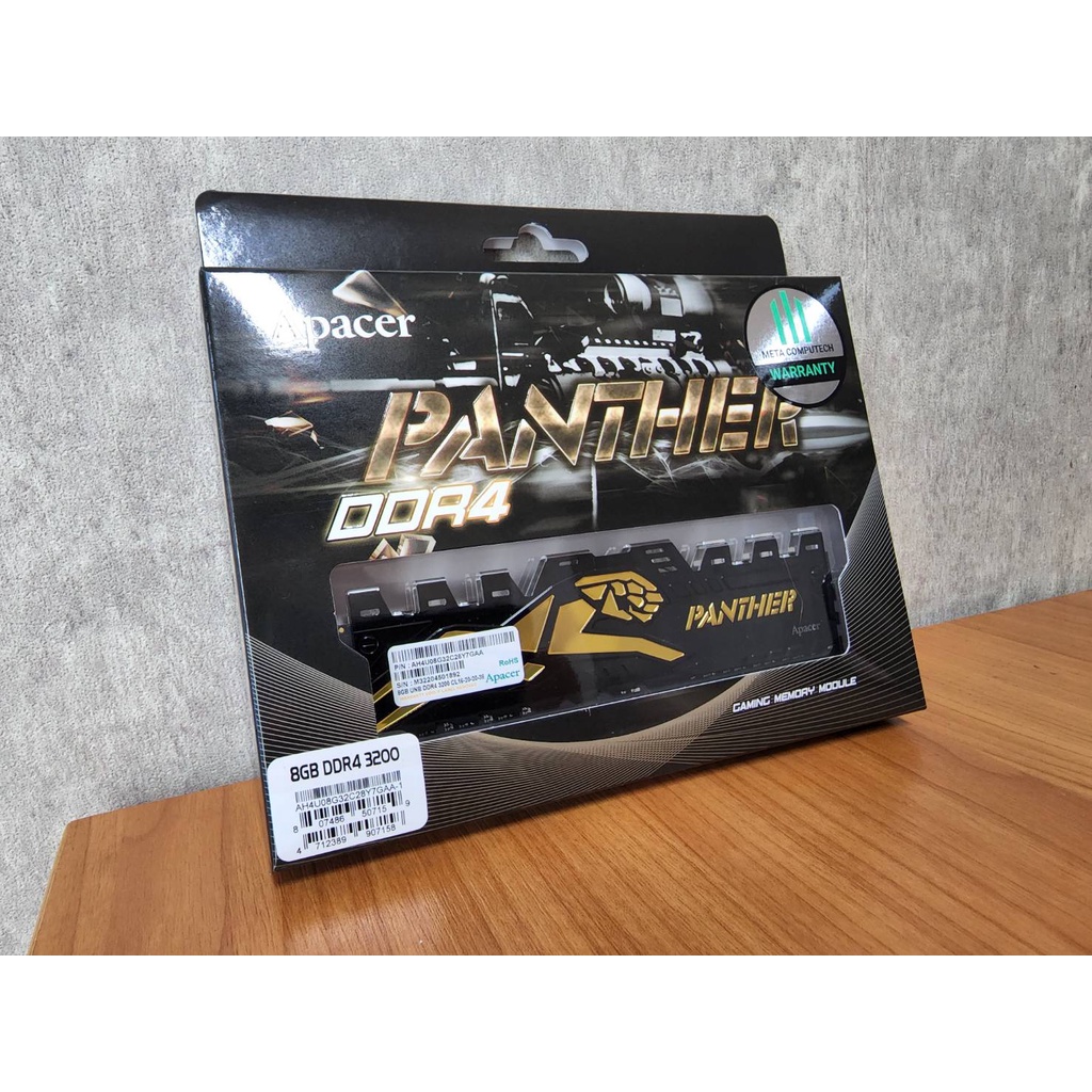 Apacer RAM DDR4 DIMM 3200-16 1024x8 8GB 1.35V OC Panther-Golden w/HS RP (AH4U08G32C28Y7GAA-1)