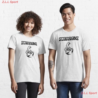 เสื้อยืดผ้าฝ้ายพิมพ์ลายZ.L.L Sport Black Scrpns Essential T-Shirt Scorpions สกอร์เปียนส์ วงร็อค เสื้อพิมพ์ลาย ผู้ชาย ผู้