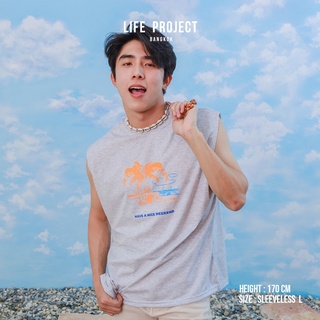 [LIFEPROJECTBKK] WEEKEND CLUB Sleeveless  Gray Freesize - เสื้อยืดคอกลมแขนกุดผ้าคอตตอนแท้100%