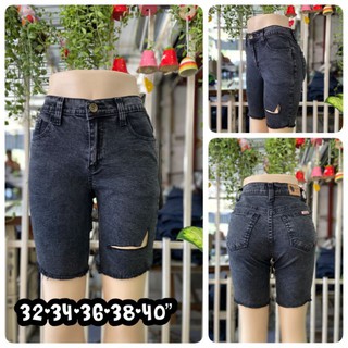 กางเกงยีนส์ ขา 3 ส่วน สีดำฟอก (ผ้ายืด) งานผ้าซาร่า Size 32-40