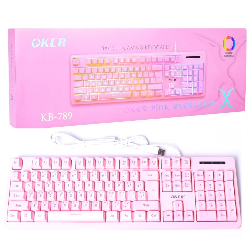 Oker keyboard KB-789 Super pink งานดี ไฟ backlight สวยๆ BACKLIT GAMING KEYBOARD
