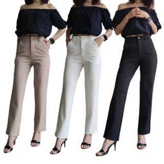 กางเกงขาตรง ผ้าโรเชฟแท้ ทรงสวย ใส่สบาย ไม่รัดขา