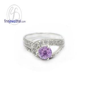 Finejewelthai-แหวนอะเมทิสต์-แหวนเพชรCZ-แหวนเงินแท้-พลอยประจำเดือนเกิด-Amethyst-Silver-Ring-R1157amt (เลือกสีตัวเรือนได้)