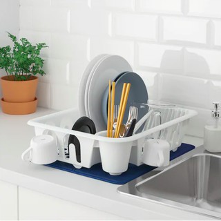ที่คว่ำจาน Dish drainer 46x36x12 cm. รอบ ๆ แขวนเก็บแก้วได้ 9 ใบ วัสดุพลาสติกโพลีโพรลีนอย่างดี สีขาว