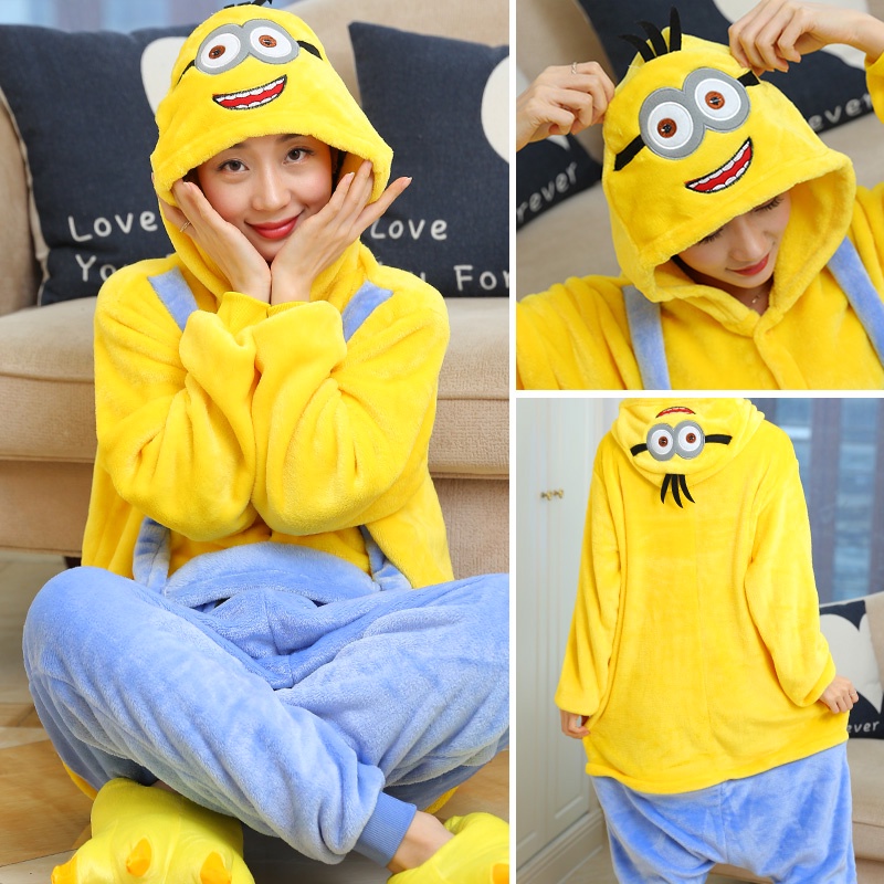 Minion Kigurumis Stitch Panda Onesies ชุดนอนสักหลาดผู้ใหญ่ Unisex