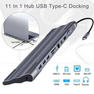 11 in 1 Usb Type C Hub To Hdmi Vga Rj45 Usb 3.0 Hub Converter with Sd/Tf Card Reader Usb C Adapte