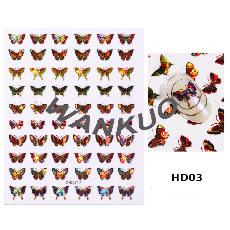 【WANKUO】Women Nail Art Laser Butterfly 3D Cute Butterfly Ladies Nail Stickers