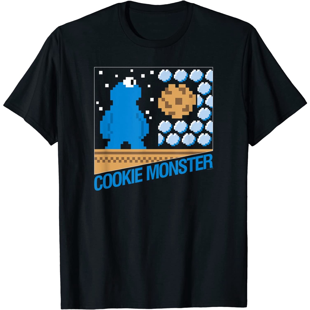 เสื้อยืดผ้าฝ้ายพรีเมี่ยม เสื้อยืด พิมพ์ลาย Sesame Street Cookie Monster 8-Bit