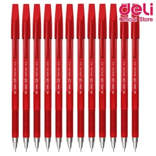 ปากกาเจล Deli หมึกสีแดง 0.5mm (แพ็คกล่อง 12 แท่ง) ปากกาเจล เขียนลื่น ใช้ได้นาน เส้นคมชัด ตีเส้น เขียนได้เรียบเนียน