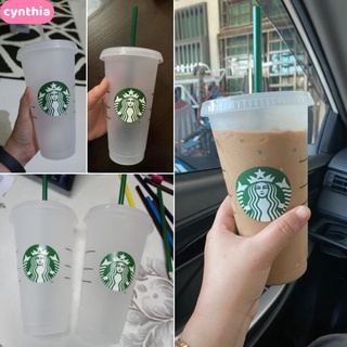 Starbucks ถ้วยแก้วพลาสติกใสพร้อมหลอดดูดสีดํานํากลับมาใช้ใหม่ได้