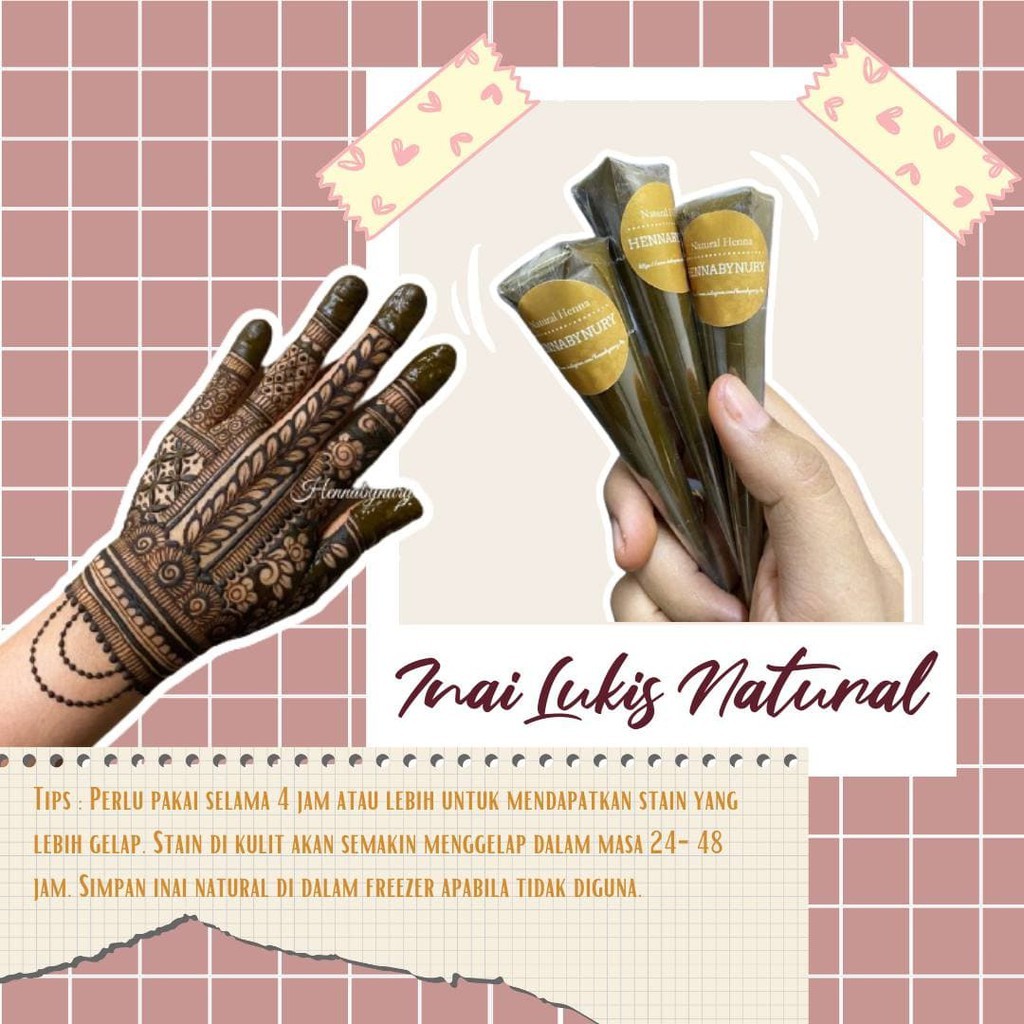 INAI LUKIS KON NATURAL, (20G), INAI LUKIS DAUN HENNABYNURY NATURAL อวัยวะธรรมชาติ HENNA BAQ GRED HEN