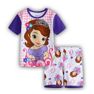 ชุดสาวน้อย ลายเจ้าหญิงโซเฟีย แขนขาสั้น ผ้า cotton ผ้านิ่ม ใส่สบาย