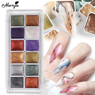 Monja ผงสีเจล UV ชิมเมอร์ โลหะ 12 สี สําหรับตกแต่งเล็บ DIY