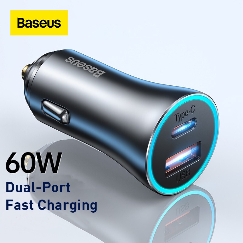 Baseus Golden Tip MAX ที่ชาร์จในรถยนต์ชาร์จเร็วคู่ 60W รุ่น U+U / U+C รองรับ QC4.0 QC3.0 สำหรับ Sams