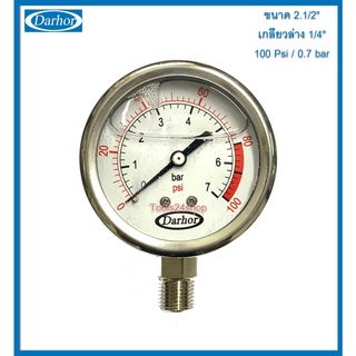 เกจวัดความดัน (น้ำมัน) Psi/Bar แบบเกลียวล่าง ยี่้ห้อ Darhor