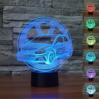 Volkswagen โคมไฟตั้งโต๊ะอะคริลิค LED รูปรถโฟล์คสวาเก้น 3D ไล่โทนสี 7 สี สําหรับตกแต่งบ้าน