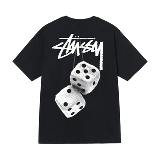 แฟชั่นคลาสสิกเสื้อยืดแขนสั้น พิมพ์ลายลูกเต๋า Stussy Fuzzy dice สําหรับผู้ชาย และผู้หญิง