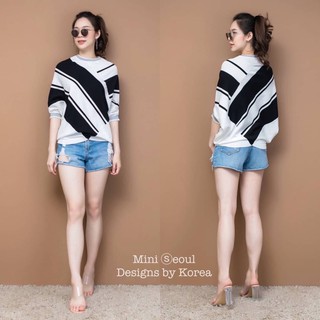 2Tone Knit Topเสื้อคอกลมแขนสามส่วน