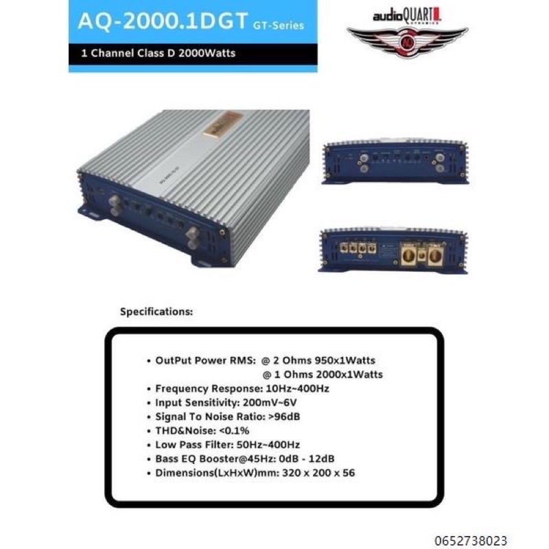 เพาเวอร์แอมป์ AUDIO QUART รุ่น AQ-2000.1DGT GT-Series เครื่องเสียงรถยนต์/เพาเวอร์แอมป์/สำหรับขับซับเบสได้ /คลาสดี CLASS-